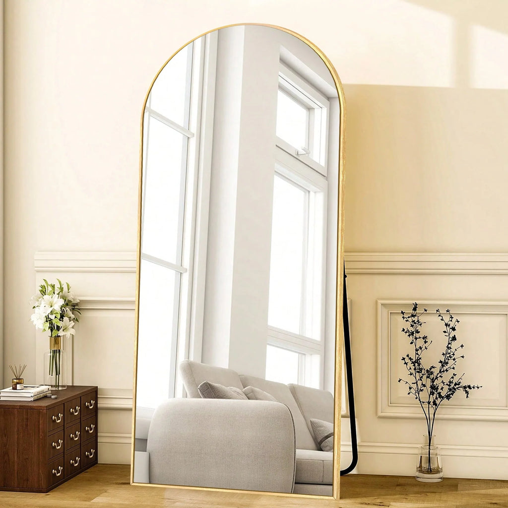 Modern Arched Full Length Floor Mirror, Aluminum Alloy Frame Standing Full Body Mirror