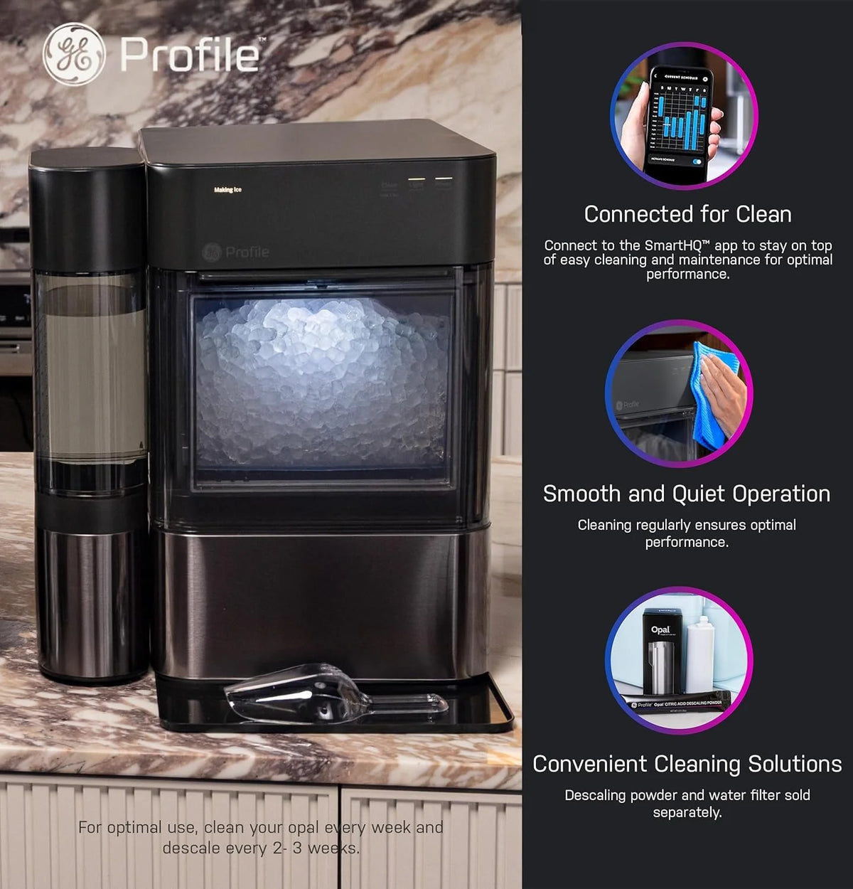 Countertop Nugget Ice Maker with 1-Gallon Water Tank, Makes 38 lbs of Pellet Ice in 24 Hours, WiFi Smart Connectivity, Includes Ice Scoop, Stainless Steel