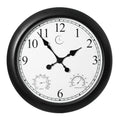 Large Outdoor Wall Clock with Thermometer, Waterproof Silent Garden Weather Station, Black