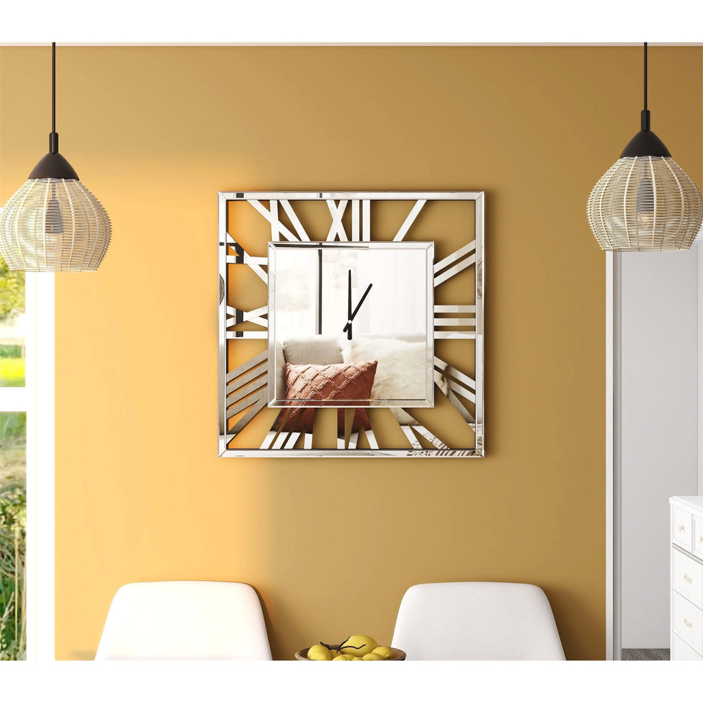 Large Modern Mirrored Wall Clock, Oversized Decorative Hanging Clock for Living Room, Bedroom and Home Decor
