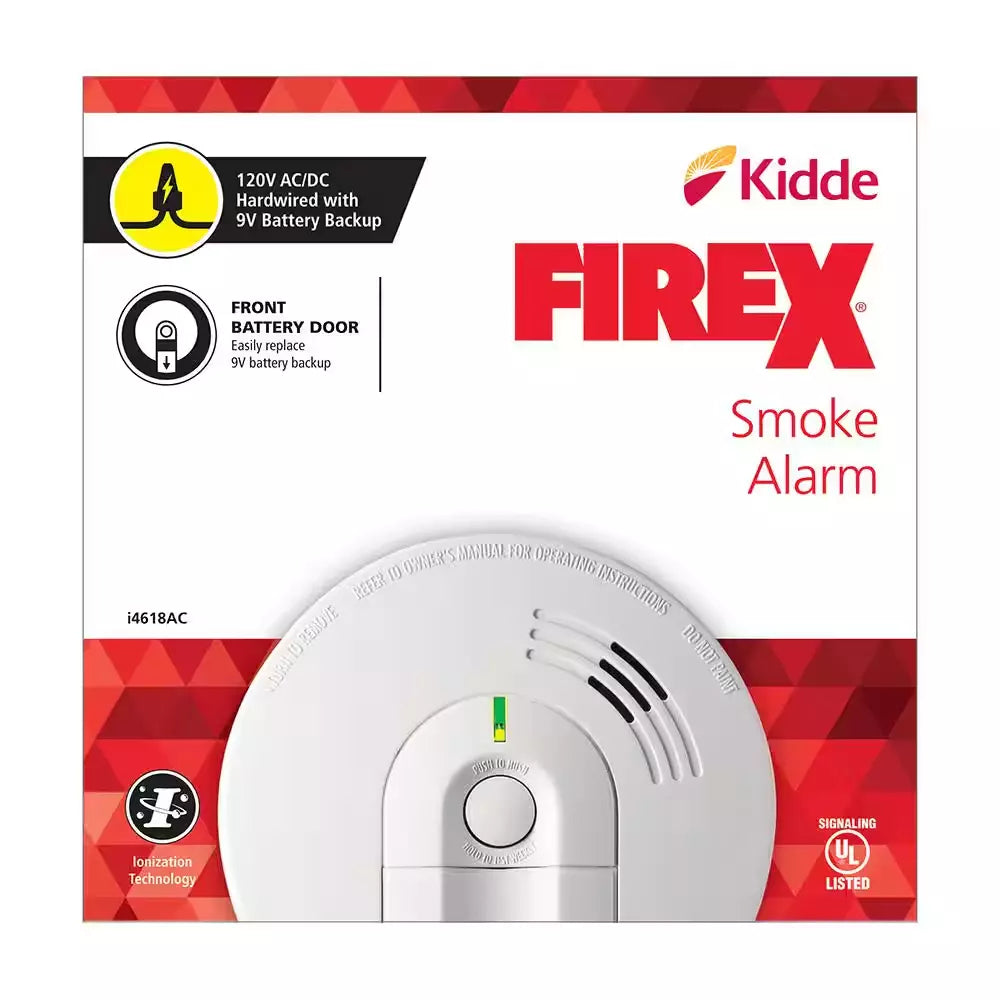 Hardwired Smoke Alarm with Ionization Sensor, 120V AC, 9V Battery Backup