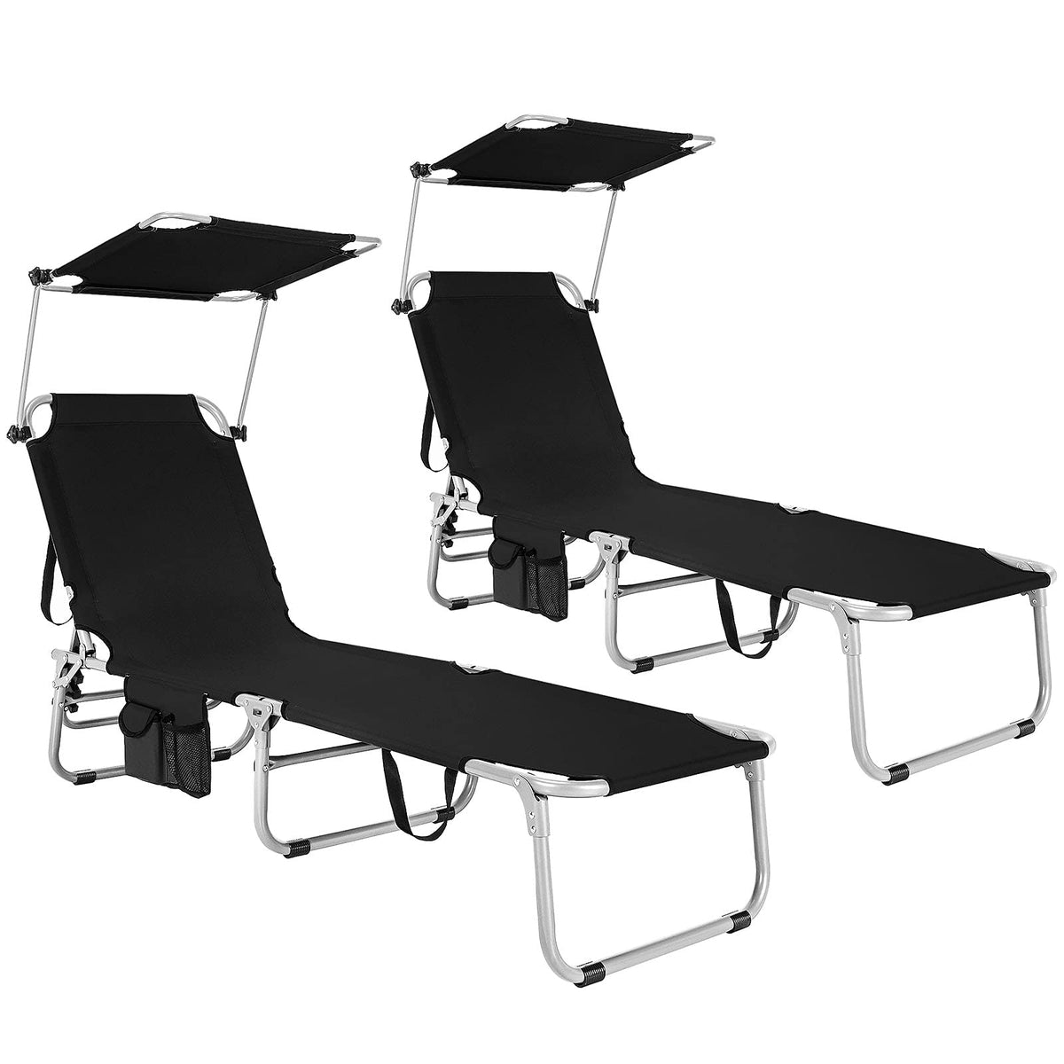 Folding Lounge Chair with Canopy – Shade Chair with Storage Pocket