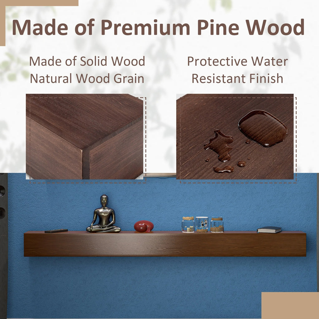 72 Inch Solid Pine Fireplace Mantel, Wall Mounted Floating Shelf in Brown