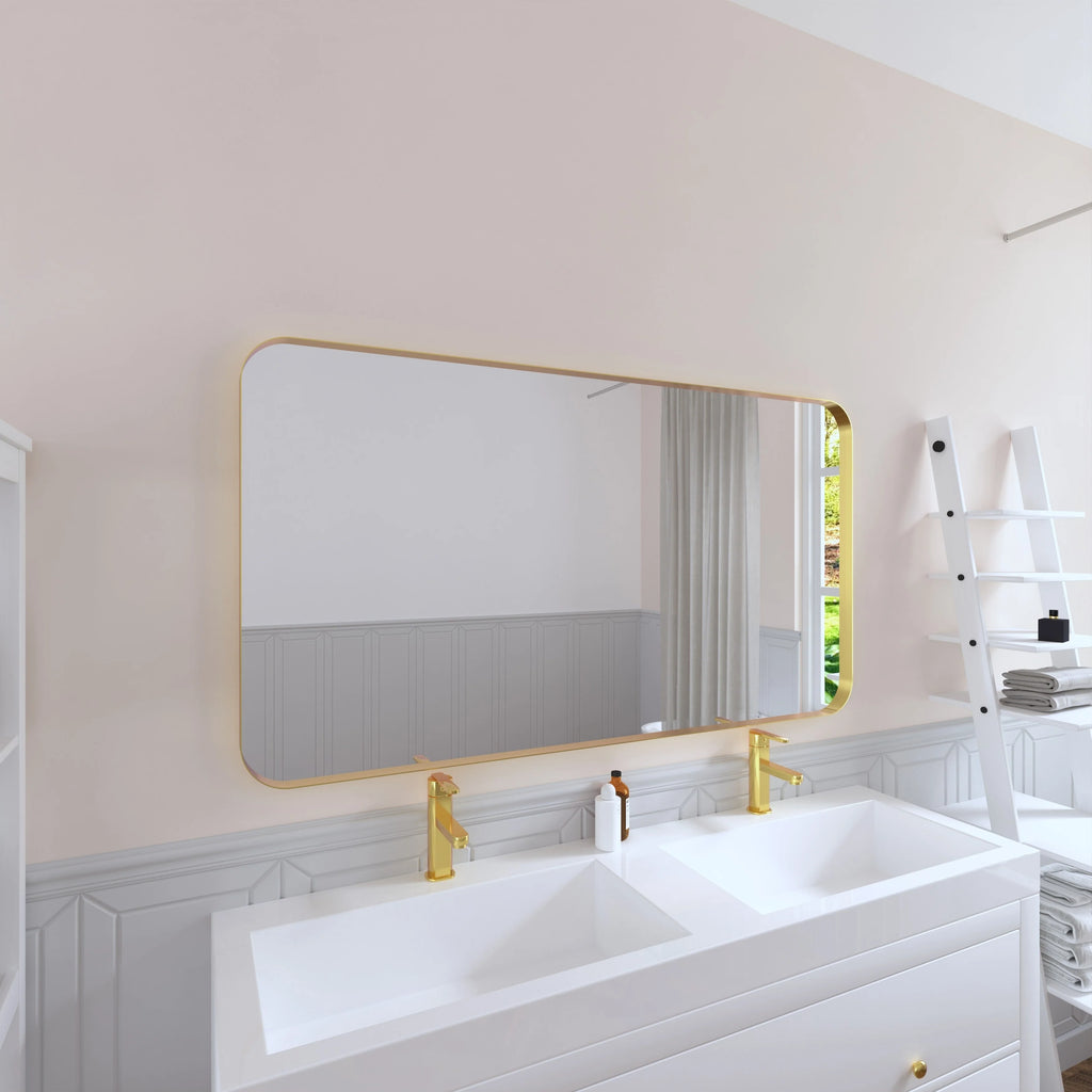 Aluminum Alloy Rounded Corner Vanity Mirror, Modern Wall Mounted Mirror for Bathroom, Bedroom and Home Decor