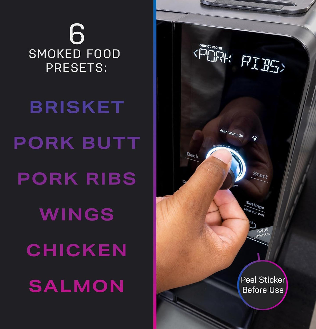 Smart Indoor Pellet Smoker, Electric Countertop BBQ Smoker with Active Smoke Filtration, 5 Smoke Control Settings, WiFi Connectivity, Black