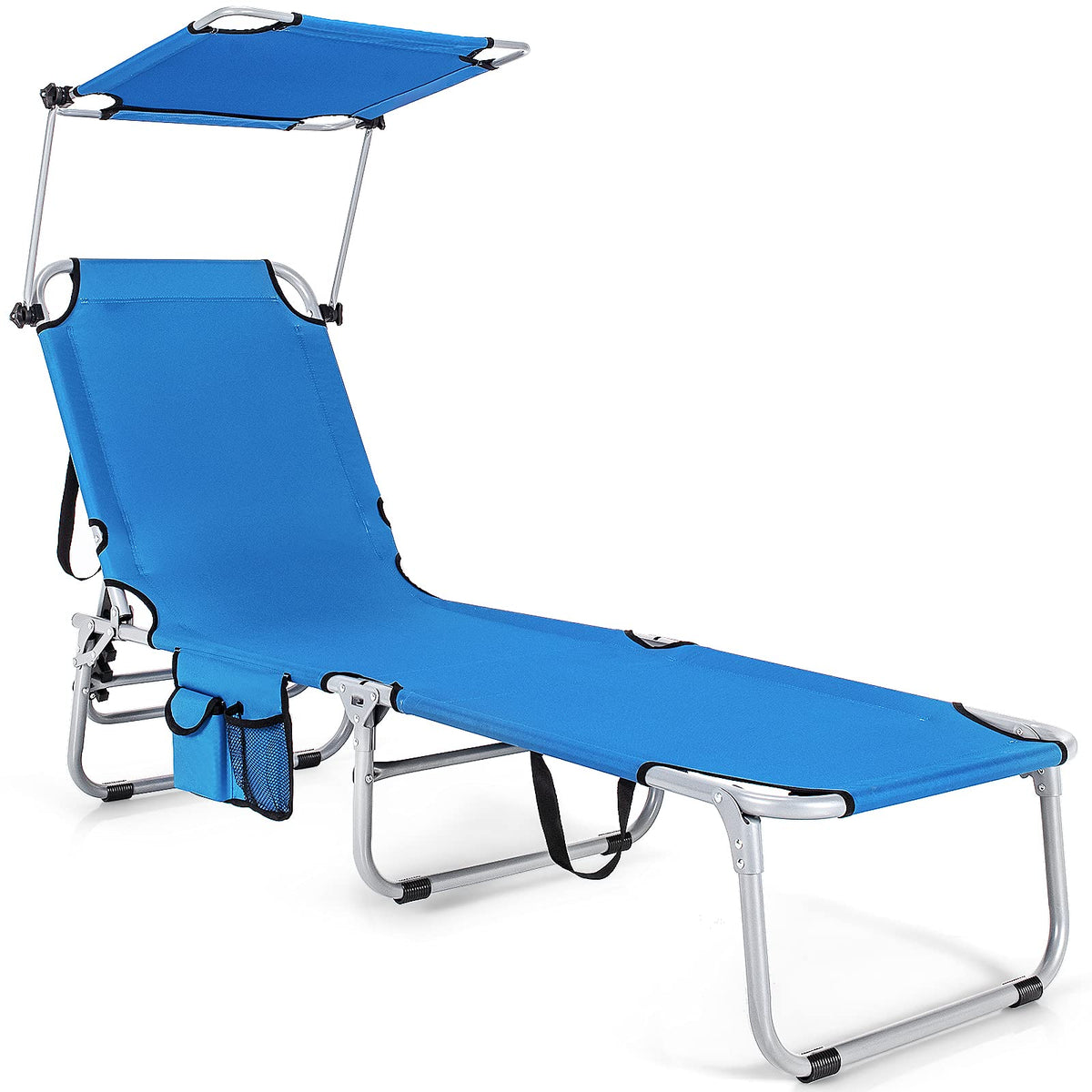 Folding Lounge Chair with Canopy – Shade Chair with Storage Pocket