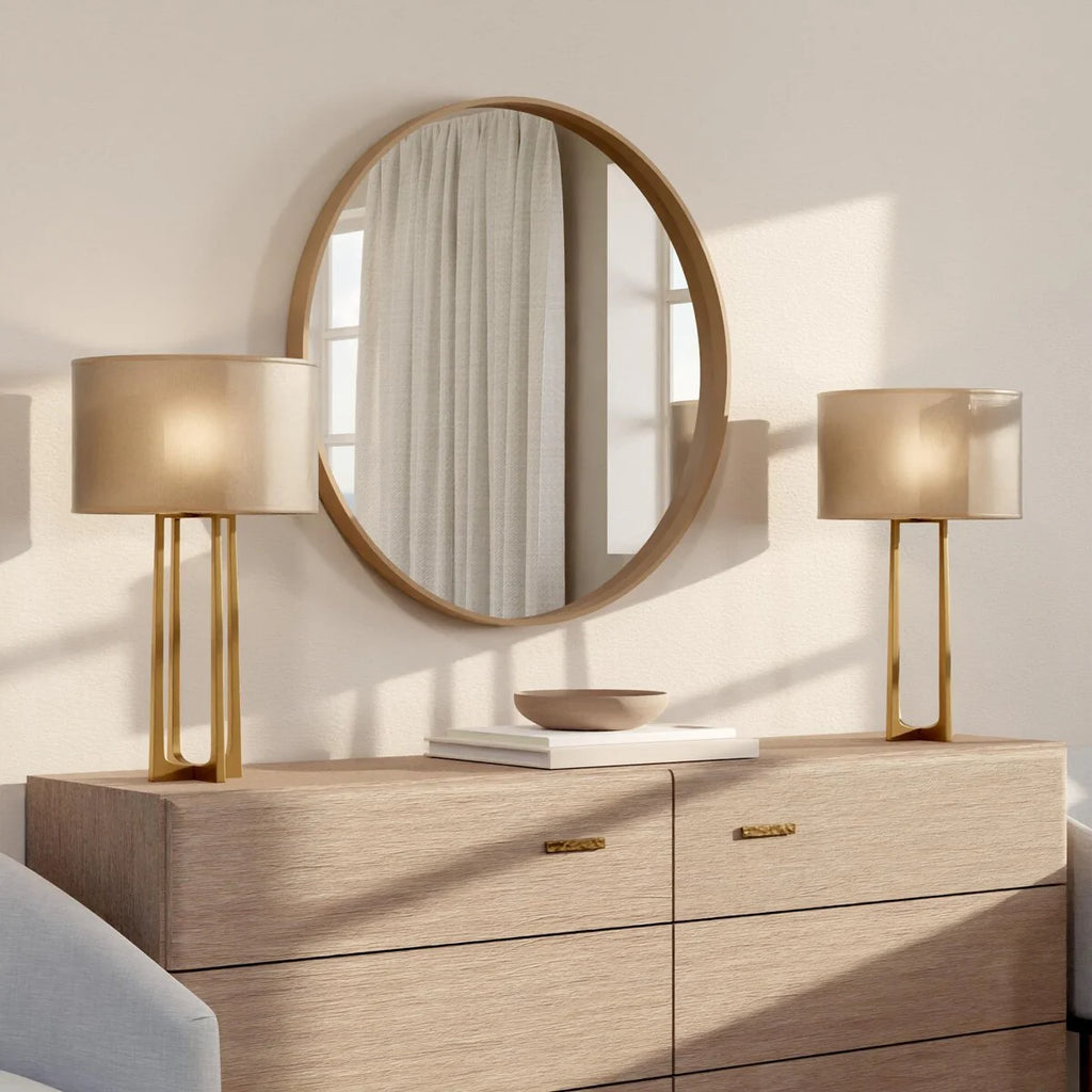 Classic Farmhouse Round Wall Mirror, Wooden Frame Decorative Accent Mirror for Living Room, Bedroom and Entryway