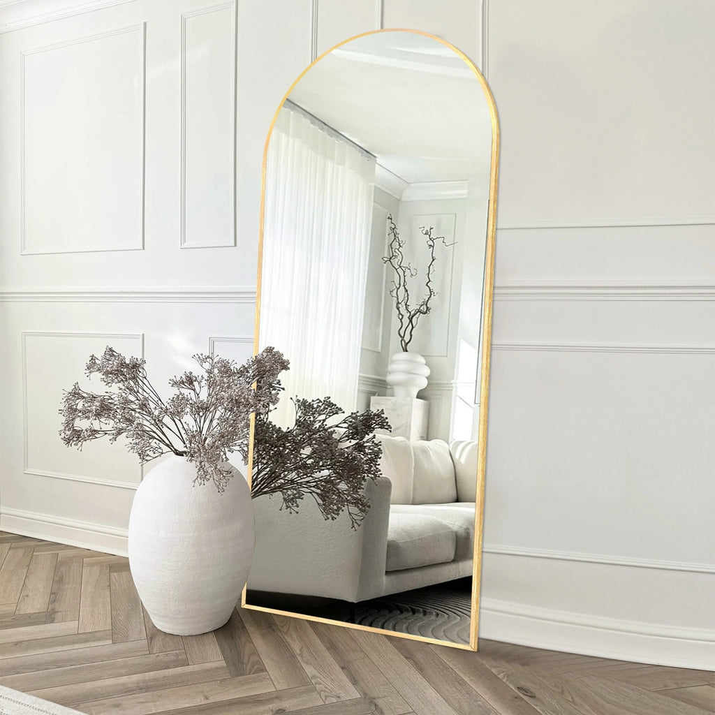 Modern Arched Full Length Floor Mirror, Aluminum Alloy Frame Standing Full Body Mirror