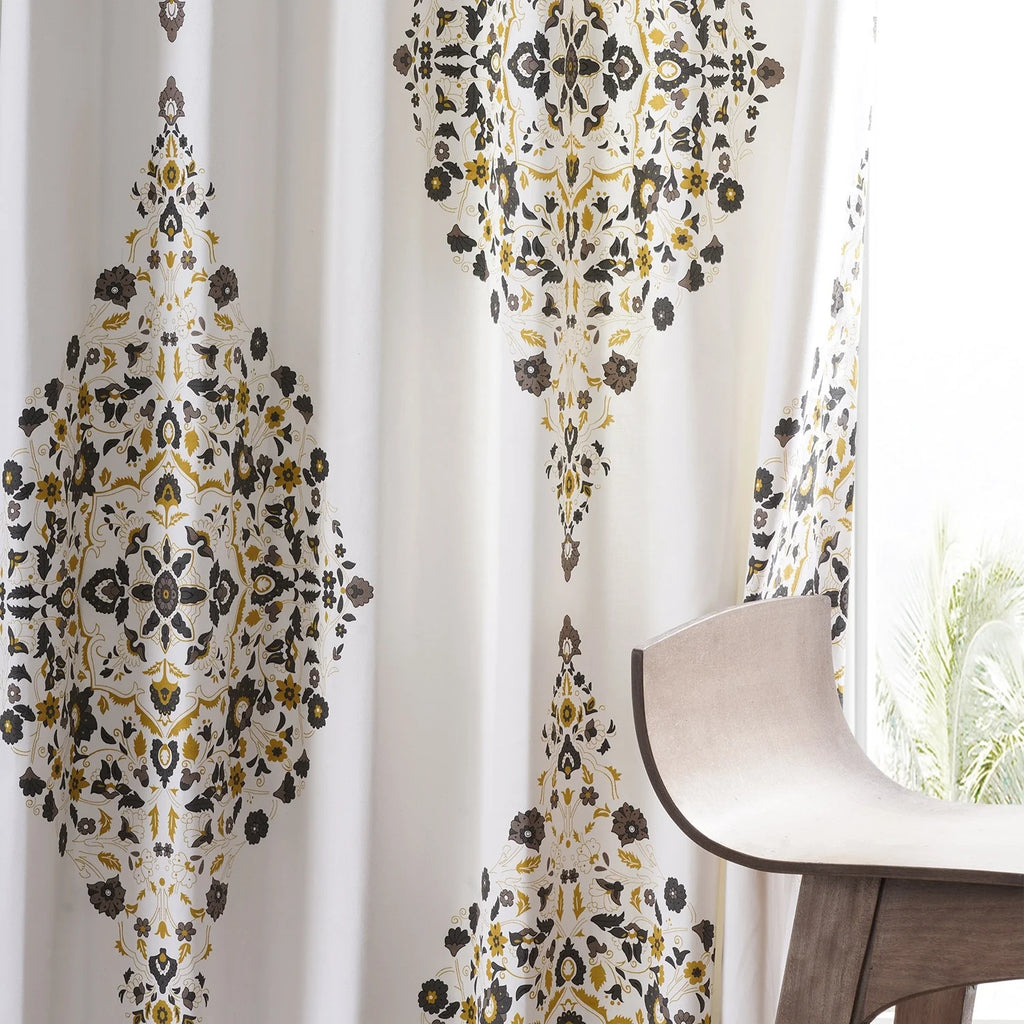 Medallion Damask Printed Cotton Room Darkening Curtain Panel, 1 Piece