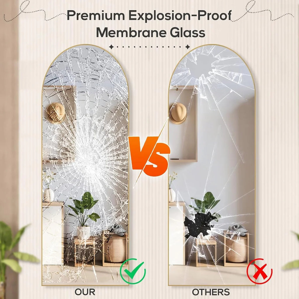 21x64 Arched Full-Length Mirror – Shatter-Proof Glass with Aluminum Alloy Stand