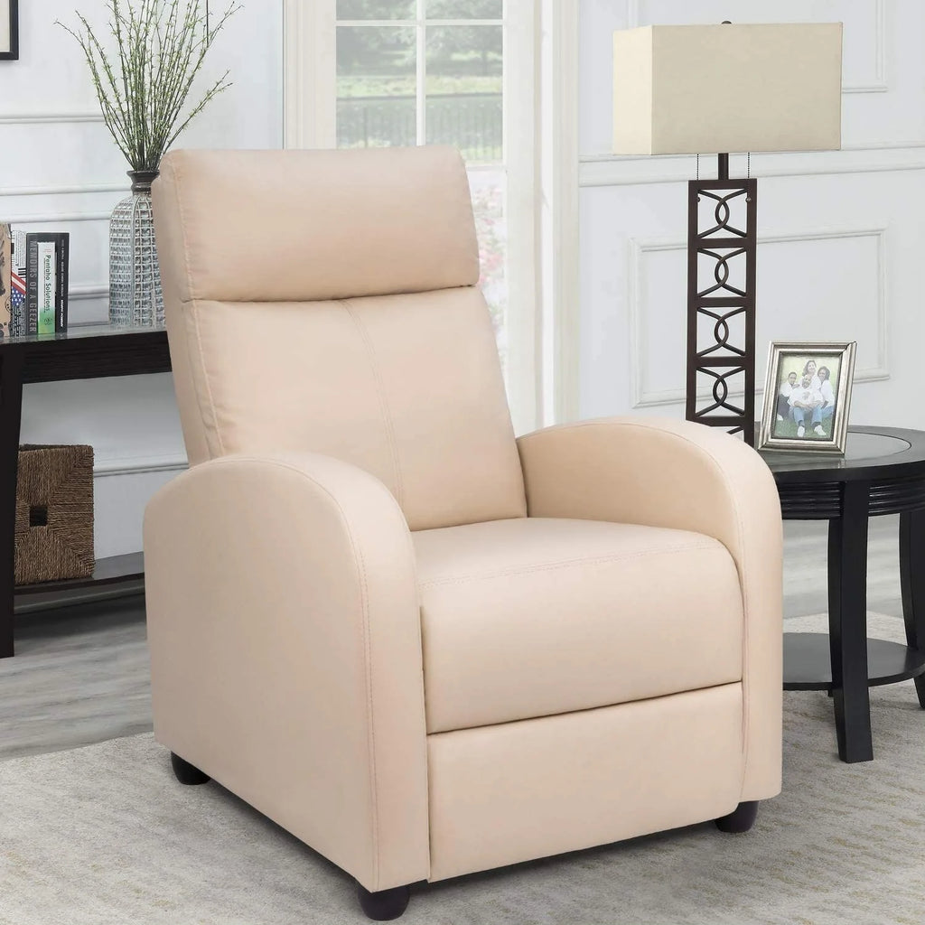 PU Leather Recliner Chair, Single Living Room Sofa Lounge Chair with Reclining Function