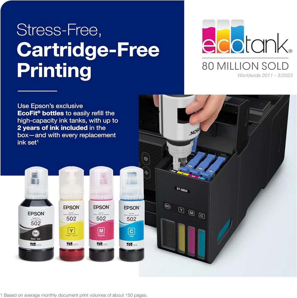 Wireless All-in-One Inkjet Printer, Cartridge-Free, Scanner, Copier, Fax, ADF, Ethernet, White