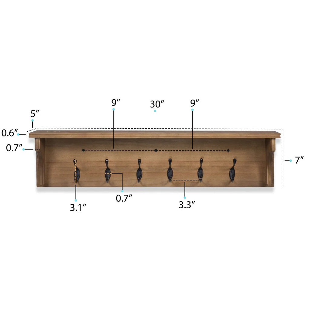 Wood Wall Key Holder with Shelf, Decorative Entryway Mail Organizer with Large Coat Hooks and Storage Rack