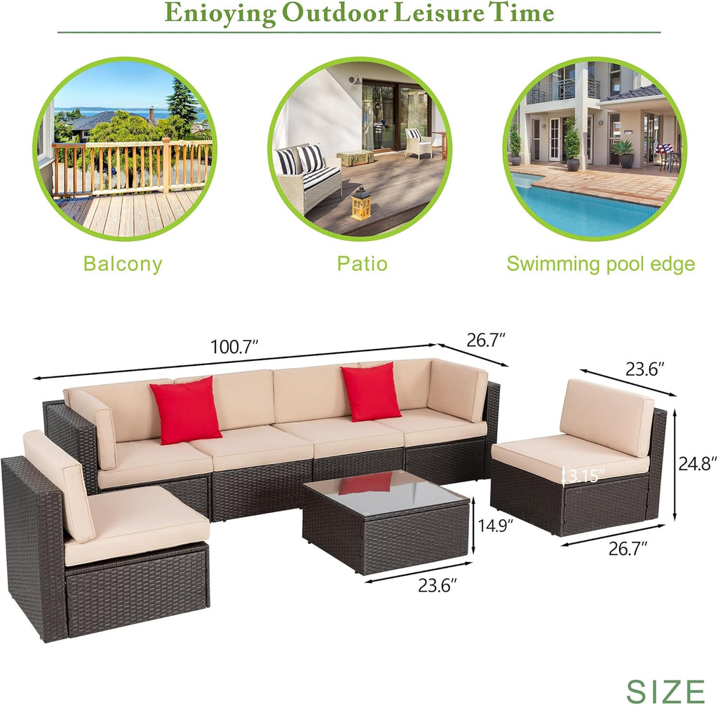5-Piece All-Weather Patio Furniture Set with Ottoman, Outdoor Wicker Conversation Sofa Set with Cushions for Garden, Deck & Backyard