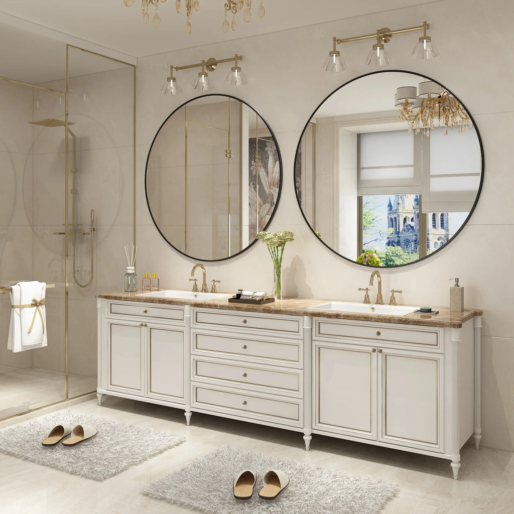 Round Metal Black Frame Bathroom Vanity Mirror, Wall Mounted Decorative Mirror