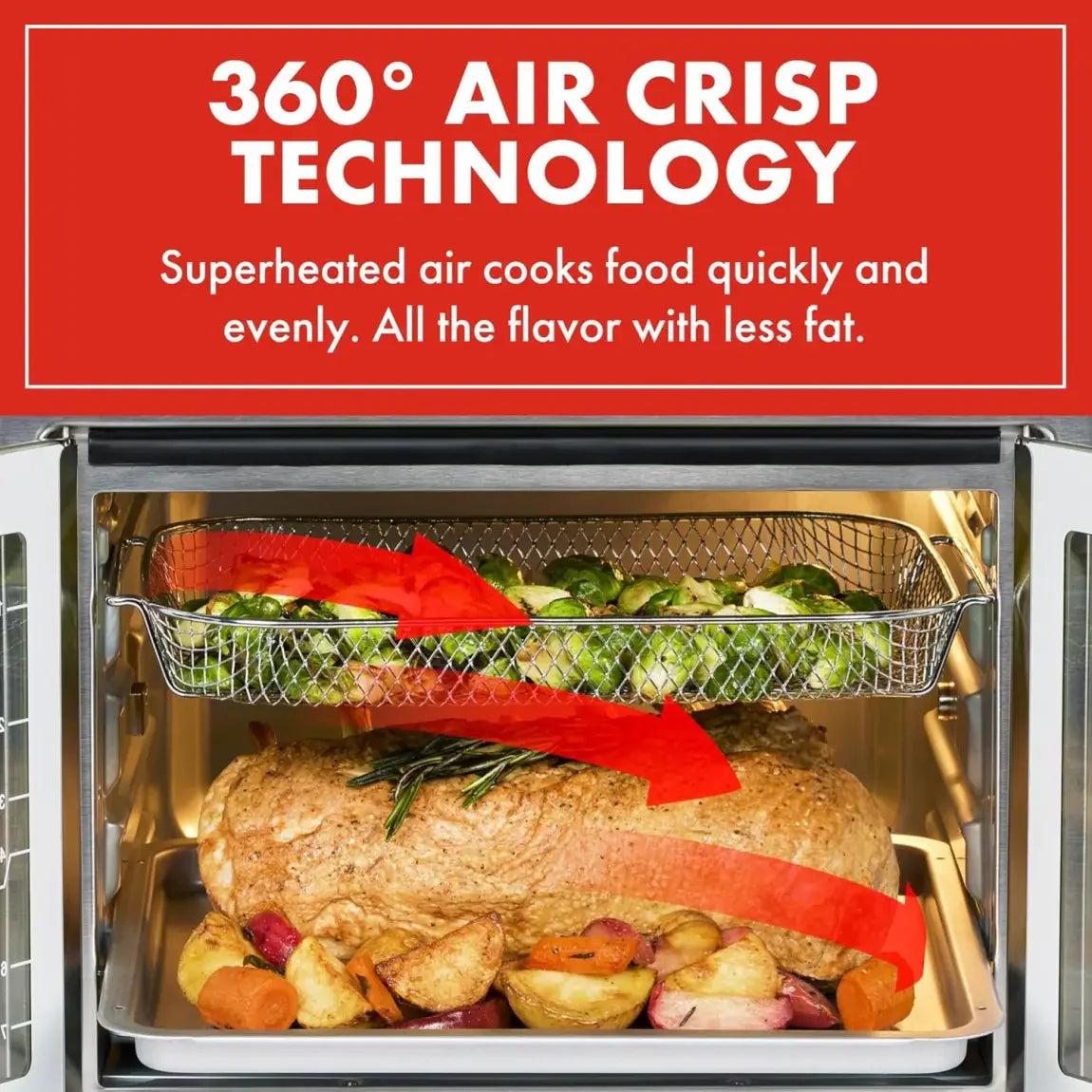 26-Qt. Extra-Large Air Fryer Convection Toaster Oven with French Doors, Stainless Steel