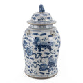 Small Vintage Temple Jar with Lion Motif, Decorative Accent Container for Home Decor and Interior Display