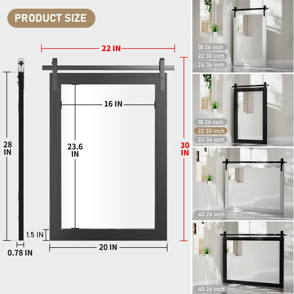 Modern Rectangular Wall Mirror with Wood Frame, Bathroom and Barn Door Mirror, Multiple Sizes