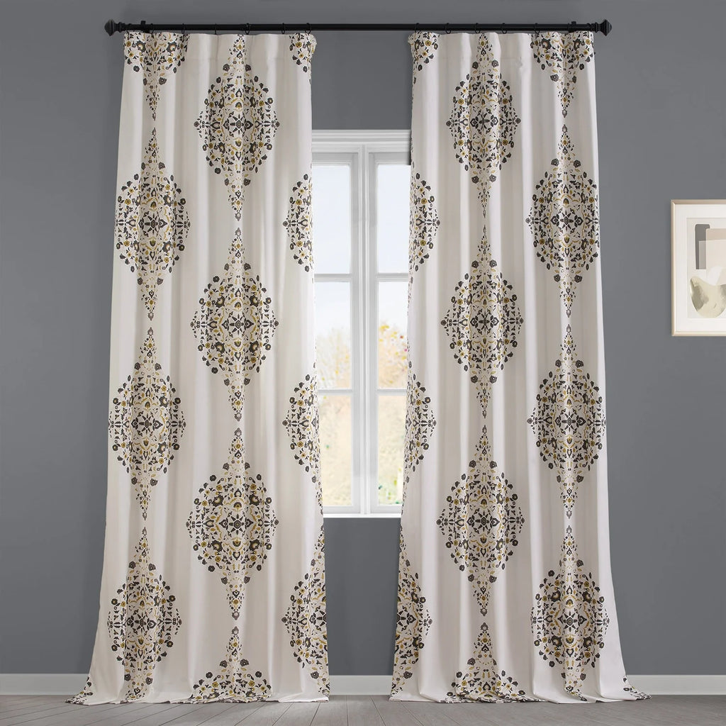 Medallion Damask Printed Cotton Room Darkening Curtain Panel, 1 Piece