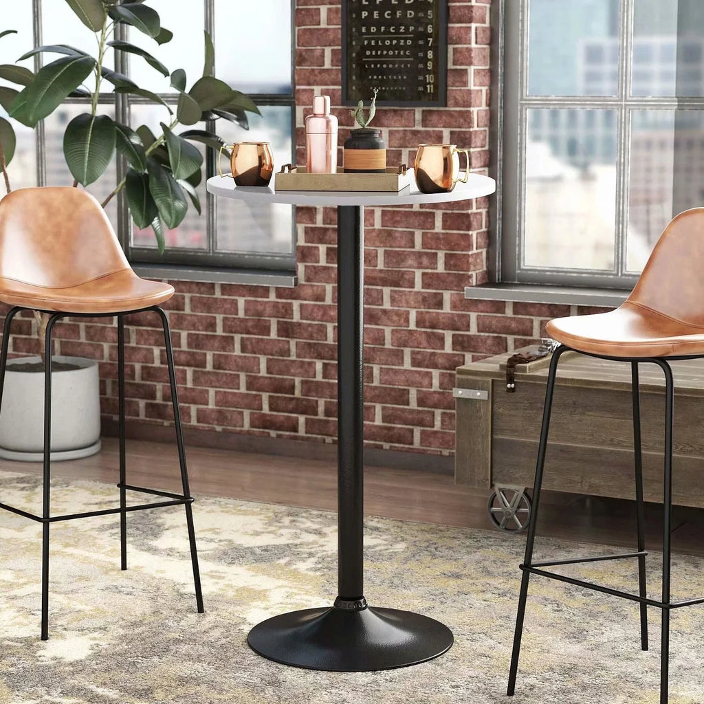 Round Bistro Pub Table, Bar Height Cocktail Table with Metal Base and MDF Top, 23.8 Inch