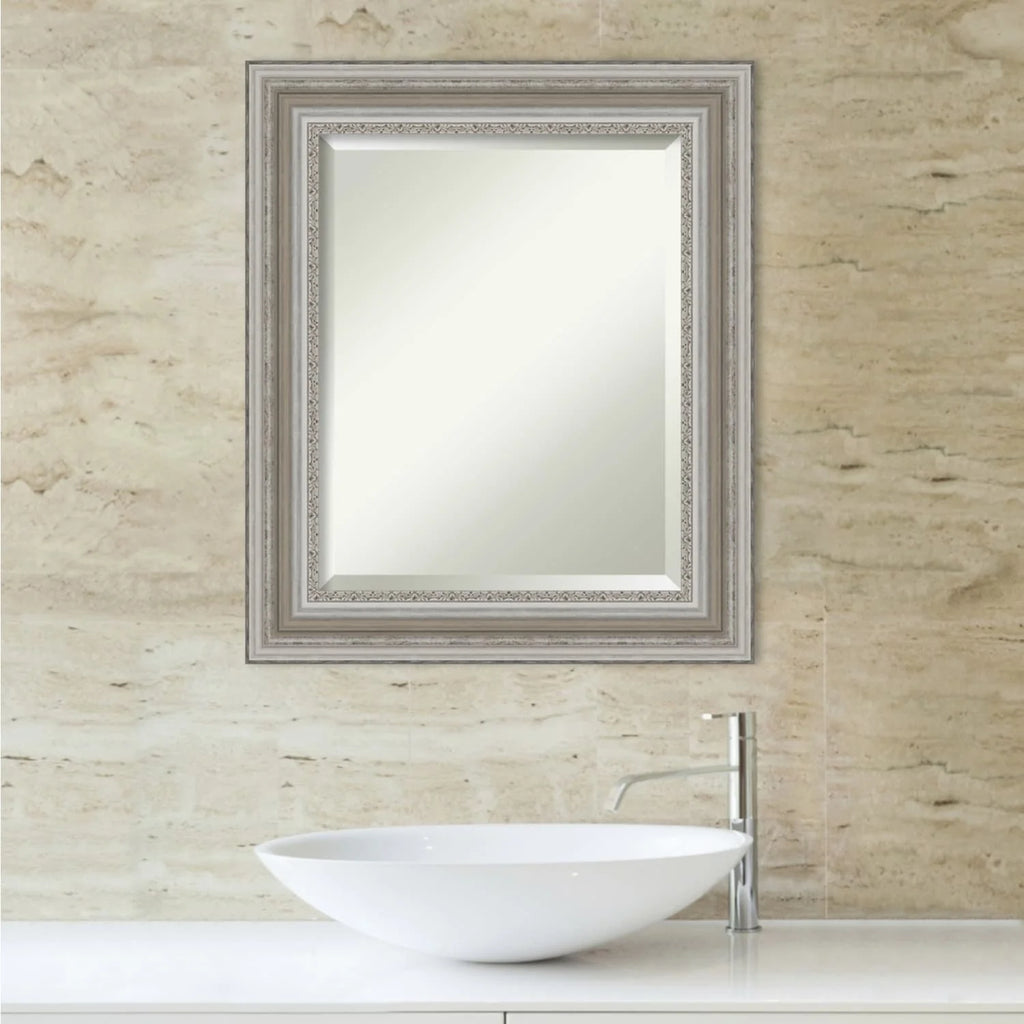 Beveled Bathroom Wall Mirror, Silver Frame Decorative Vanity Mirror for Bathroom, Bedroom and Entryway