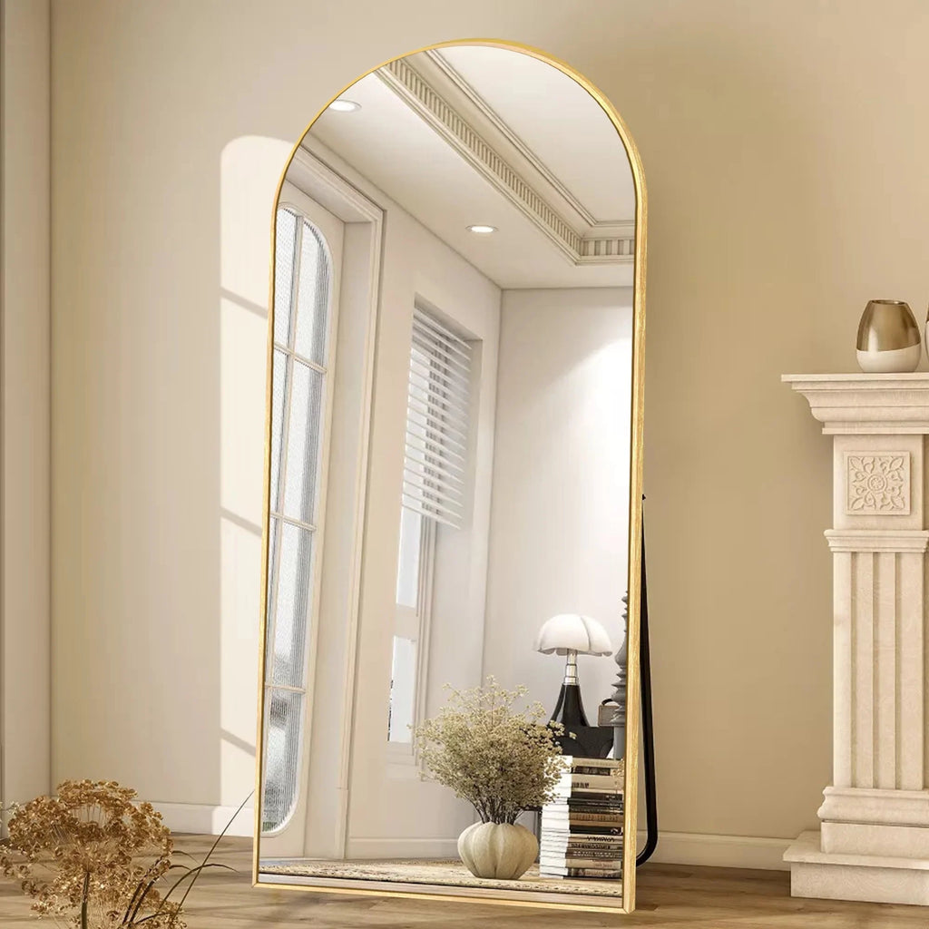 Modern Arched Full Length Floor Mirror, Aluminum Alloy Frame Standing Full Body Mirror