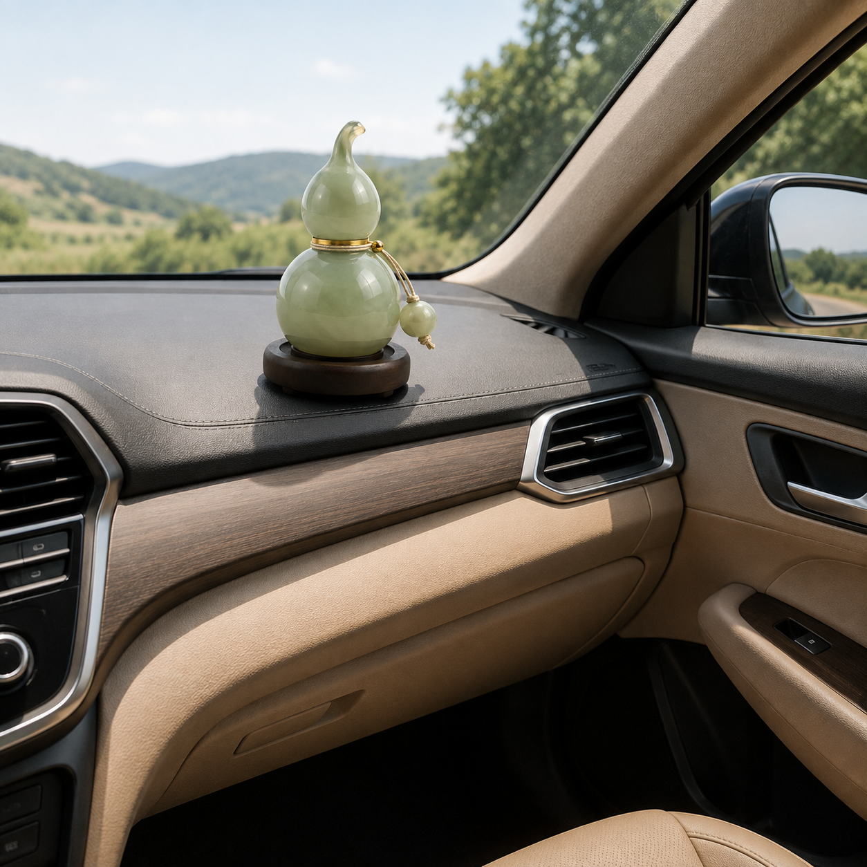 Jade-Tone Gourd Peace Dashboard Ornament