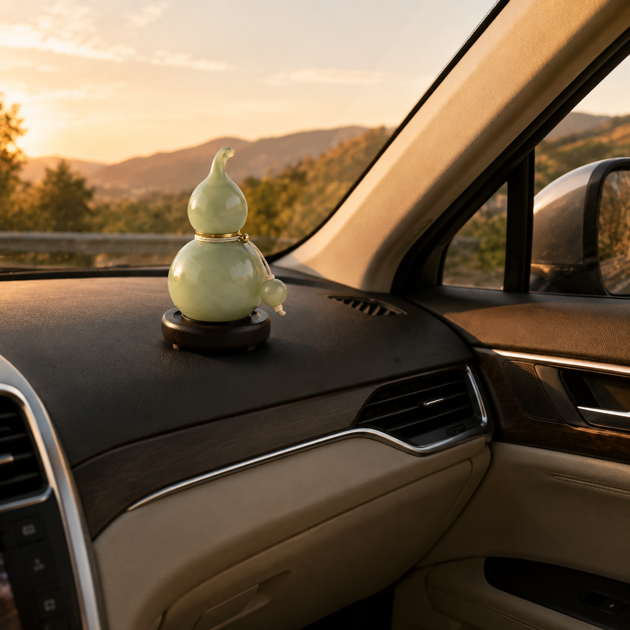 Jade-Tone Gourd Peace Dashboard Ornament