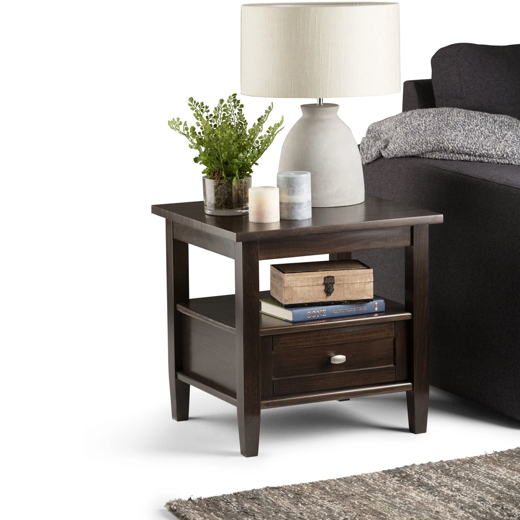 20 Inch Wide Solid Wood Rectangle End Table, Transitional Side Table