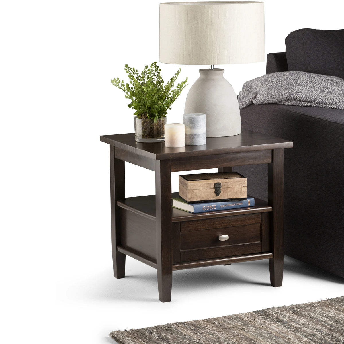 20 Inch Wide Solid Wood Rectangle End Table, Transitional Side Table