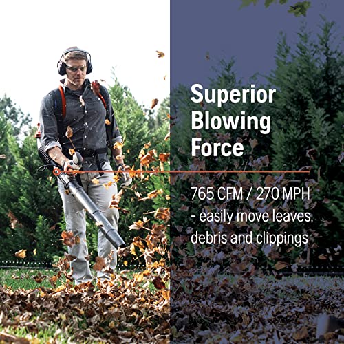 51cc Gas Backpack Leaf Blower, 2.16 HP, 765 CFM, 270 MPH, Ergonomic Design
