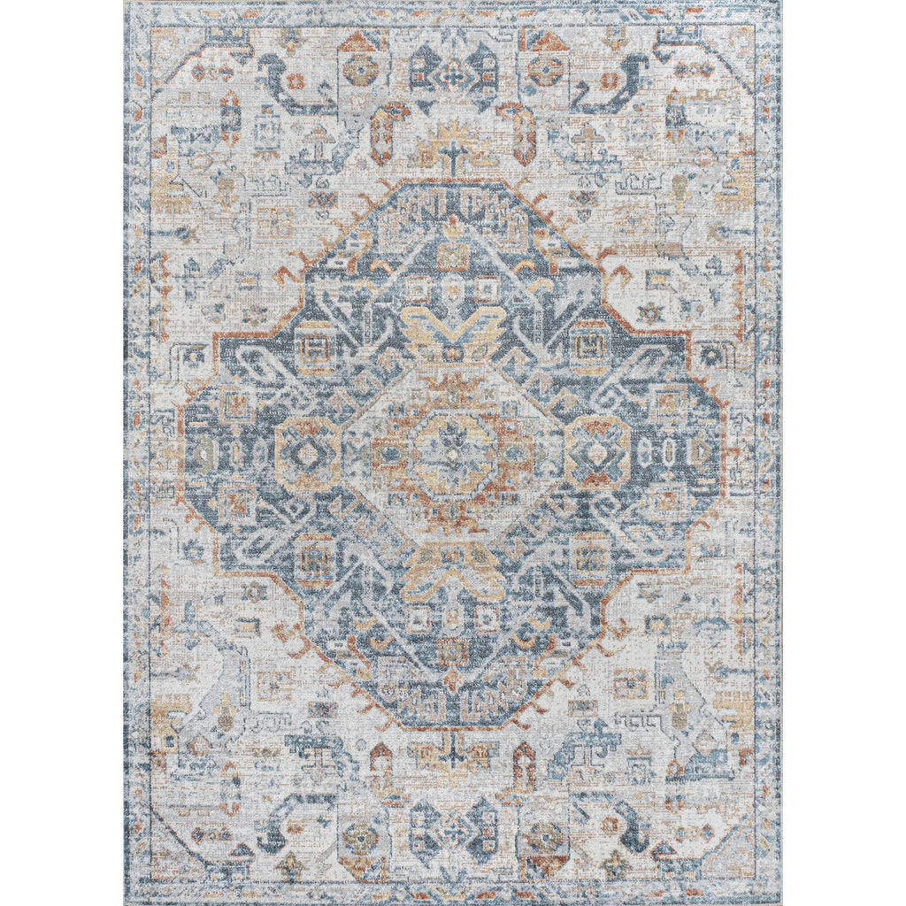 Bohemian Medallion Low-Pile Machine-Washable Area Rug, Cream and Terra