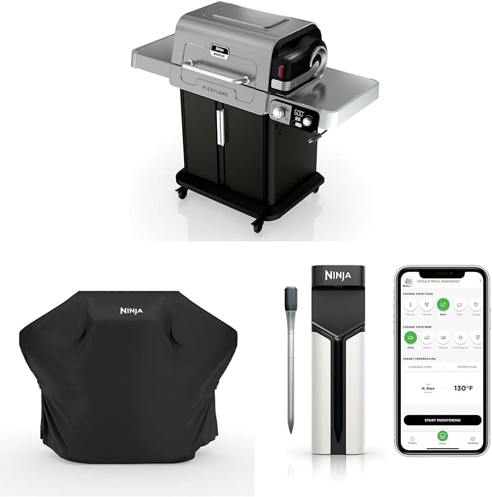5-in-1 Electric and Propane Grill, 3-Burner Outdoor BBQ Grill and Smoker with Digital Controls, Griddle and Pizza Maker, Stainless Steel