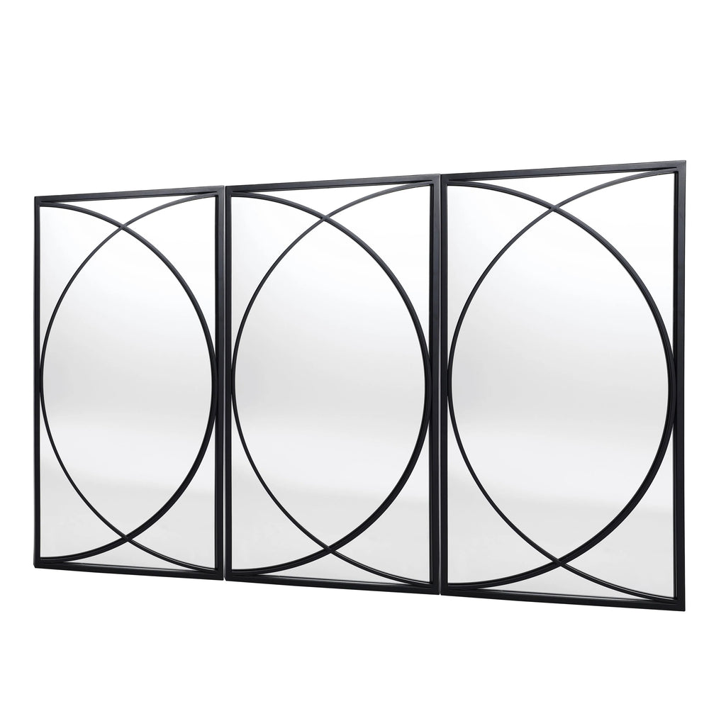 3-Piece Black Metal Rectangular Wall Mirror Set, 31.9" H x 15.75" W x 0.75" D