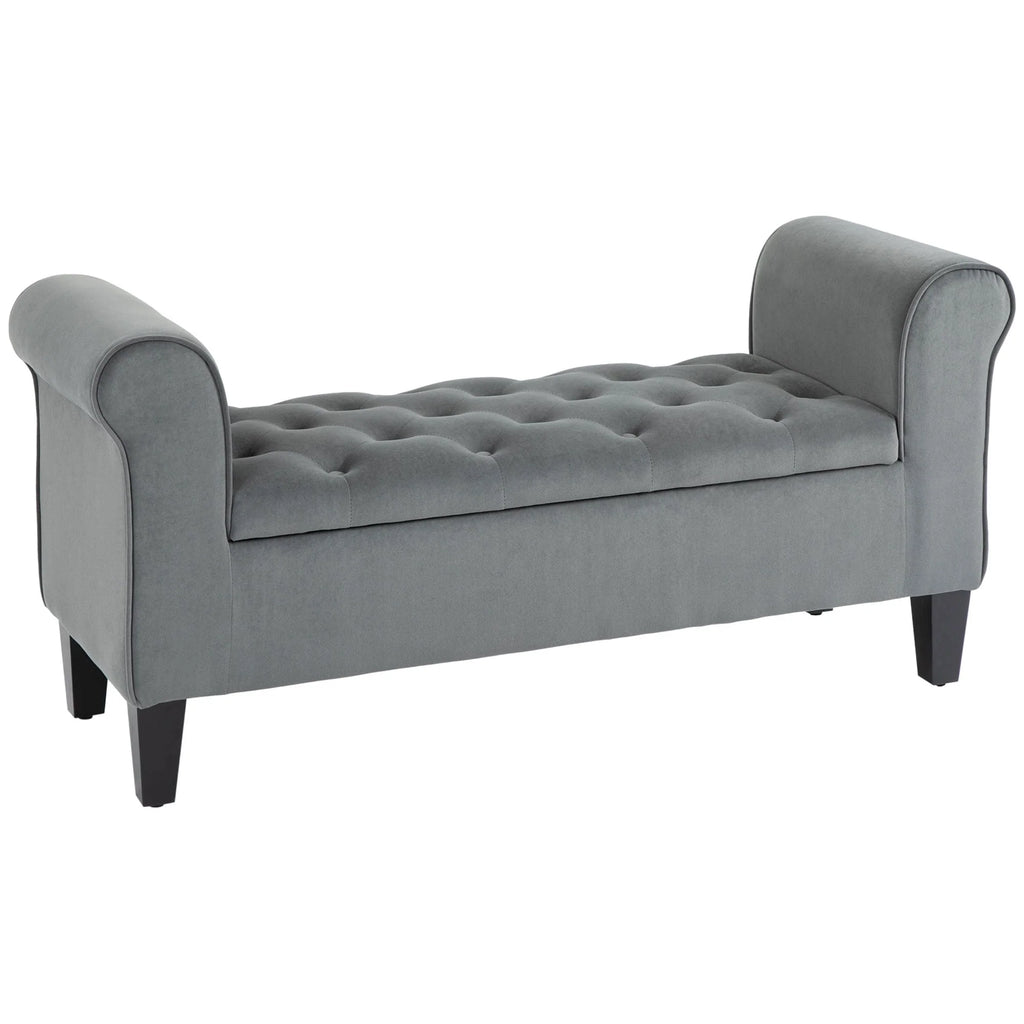 Button-Tufted Storage Ottoman Bench, Upholstered Bed Bench with Rolled Armrests for Bedroom, Living Room and Hallway