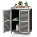 Outdoor Potting Workbench with Metal Tabletop, Garden Storage Cabinet for Patio