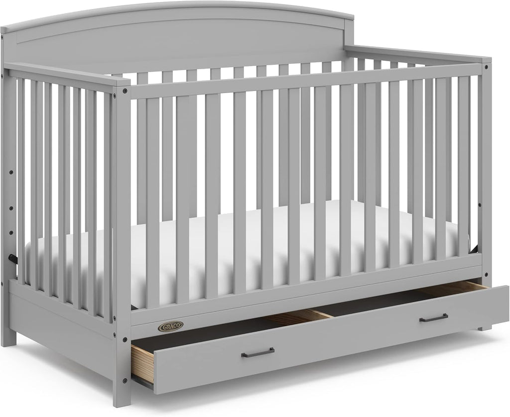 5-in-1 Convertible Baby Bed with Storage Drawers, White, Converts to Toddler Bed, Daybed and Full-Size Bed