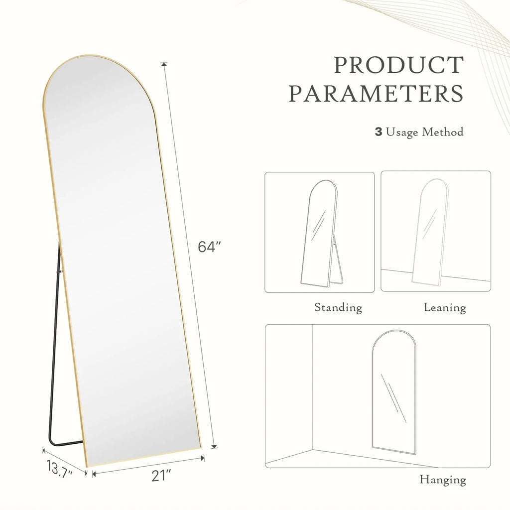 Full Length Mirror with Stand, Aluminum Alloy Frame Full Body Floor Mirror for Bedroom and Cloakroom