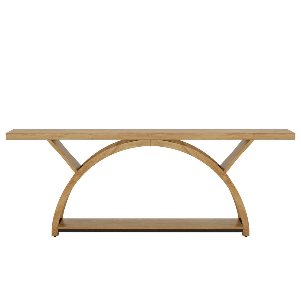 Gray 2-Tier Slim Console Sofa Table, Semi-Circular Metal Frame for Hallway