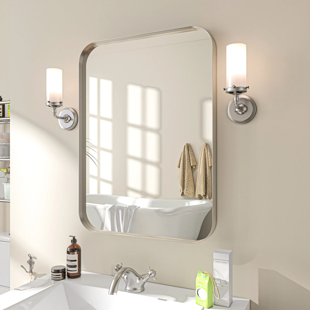 Aluminum Alloy Rounded Corner Vanity Mirror, Modern Wall Mounted Mirror for Bathroom, Bedroom and Home Decor