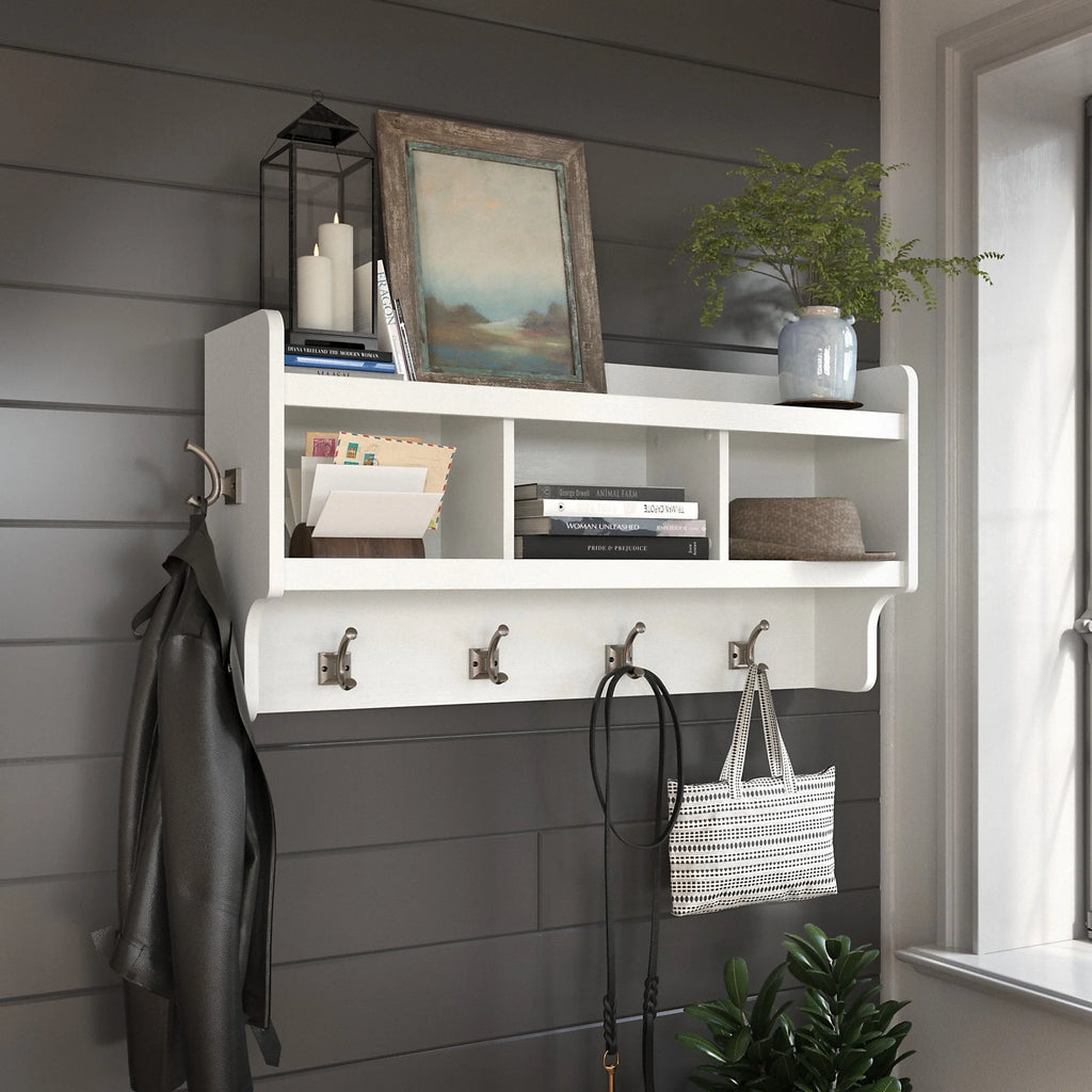 40 Inch Wall Mounted Coat Rack with Shelf, Wooden Entryway Storage and Hanging Organizer