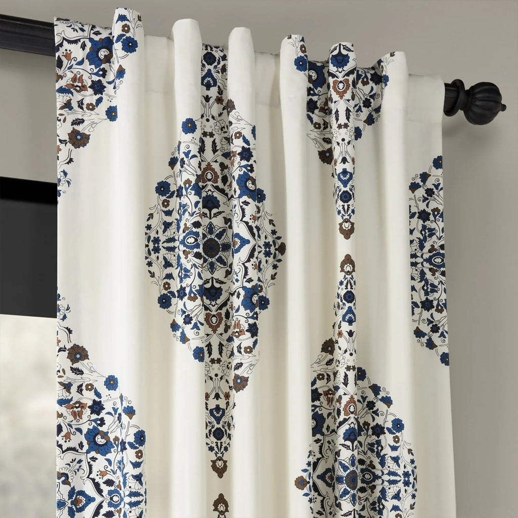 Medallion Damask Printed Cotton Room Darkening Curtain Panel, 1 Piece