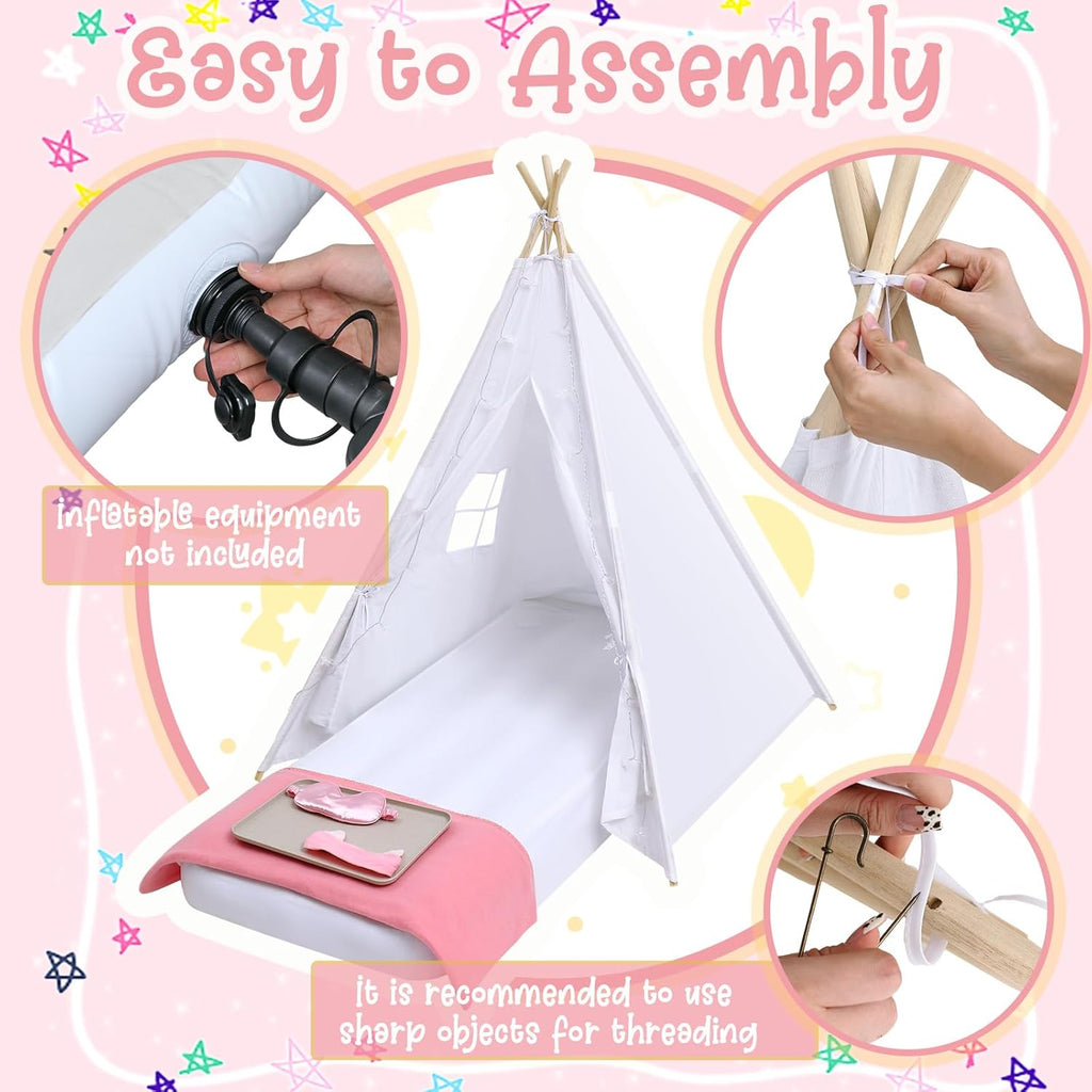8-Pack Kids Teepee Tent Set for Sleepover Parties, White