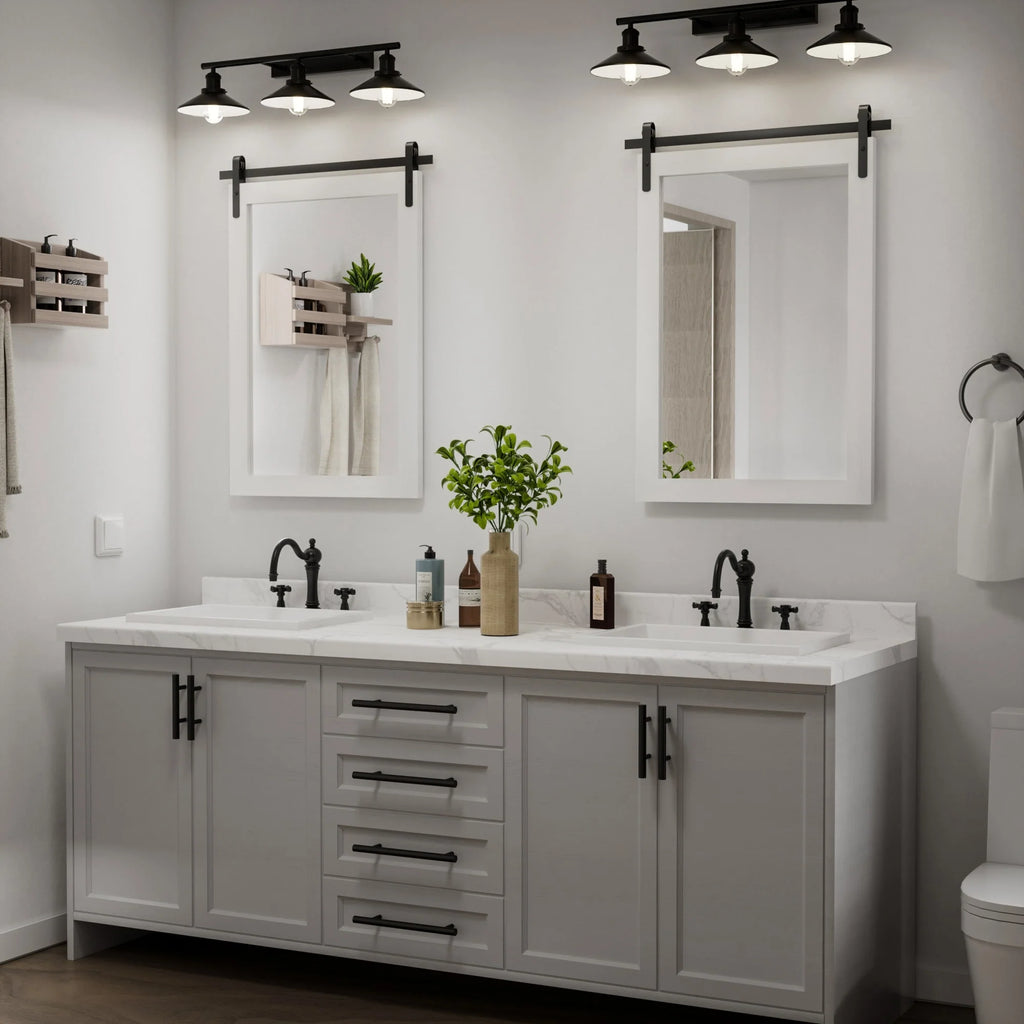 Modern Rectangular Wall Mirror with Wood Frame, Bathroom and Barn Door Mirror, Multiple Sizes