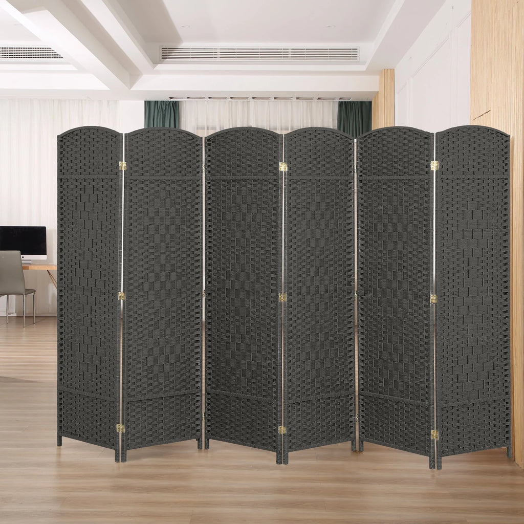 6 FT Tall Woven Fiber Room Divider, Freestanding Folding Privacy Screen