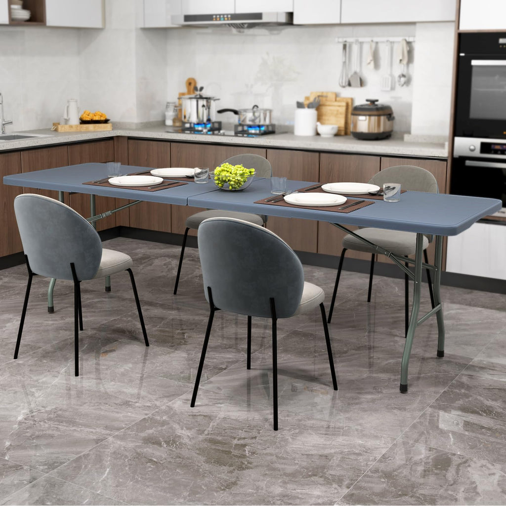 8FT Folding Table 350LBS – Heavy Duty Plastic Table with HDPE Top & Handle