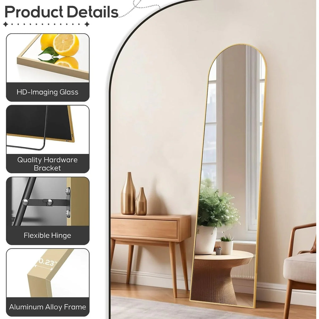 Full Length Mirror with Stand, Aluminum Alloy Frame Full Body Floor Mirror for Bedroom and Cloakroom