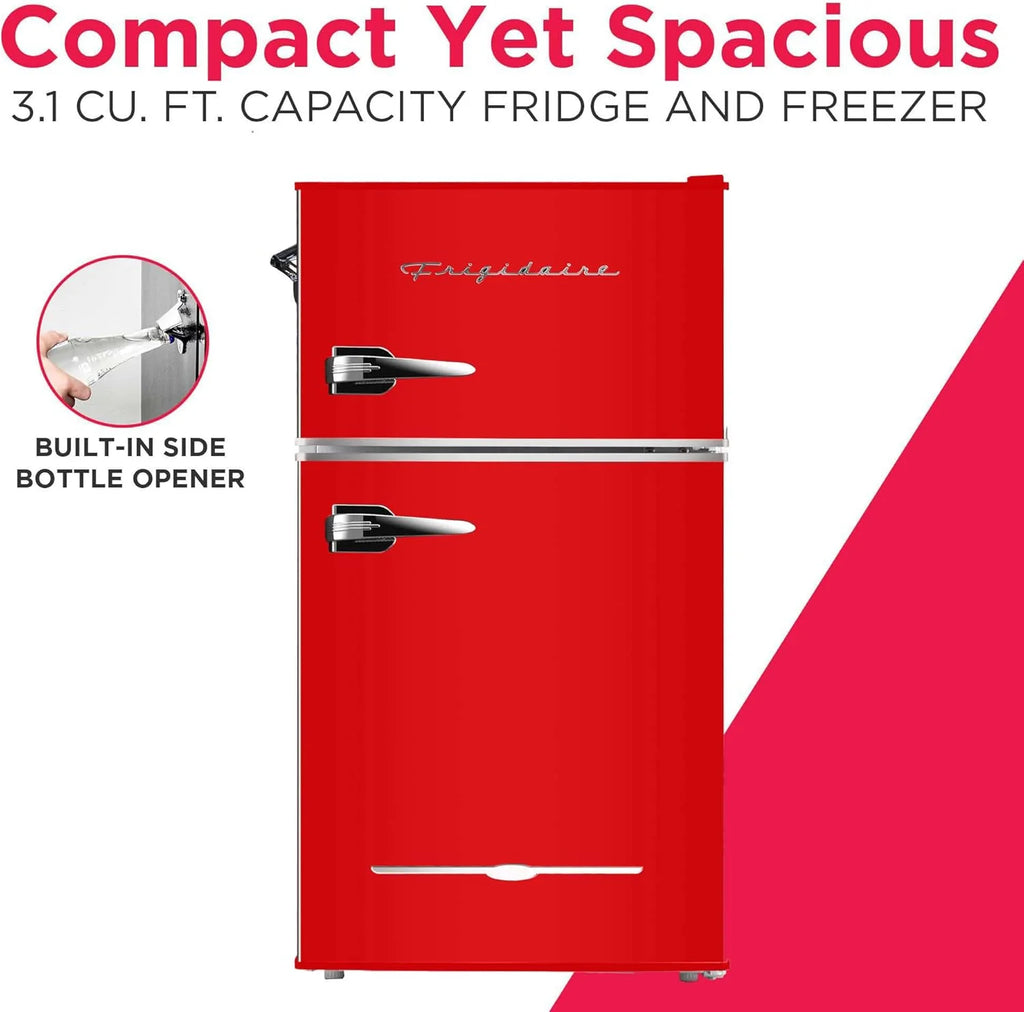 Retro 3.2 Cu Ft Mini Fridge with Freezer – 2-Door Compact Refrigerator with Side Bottle Opener