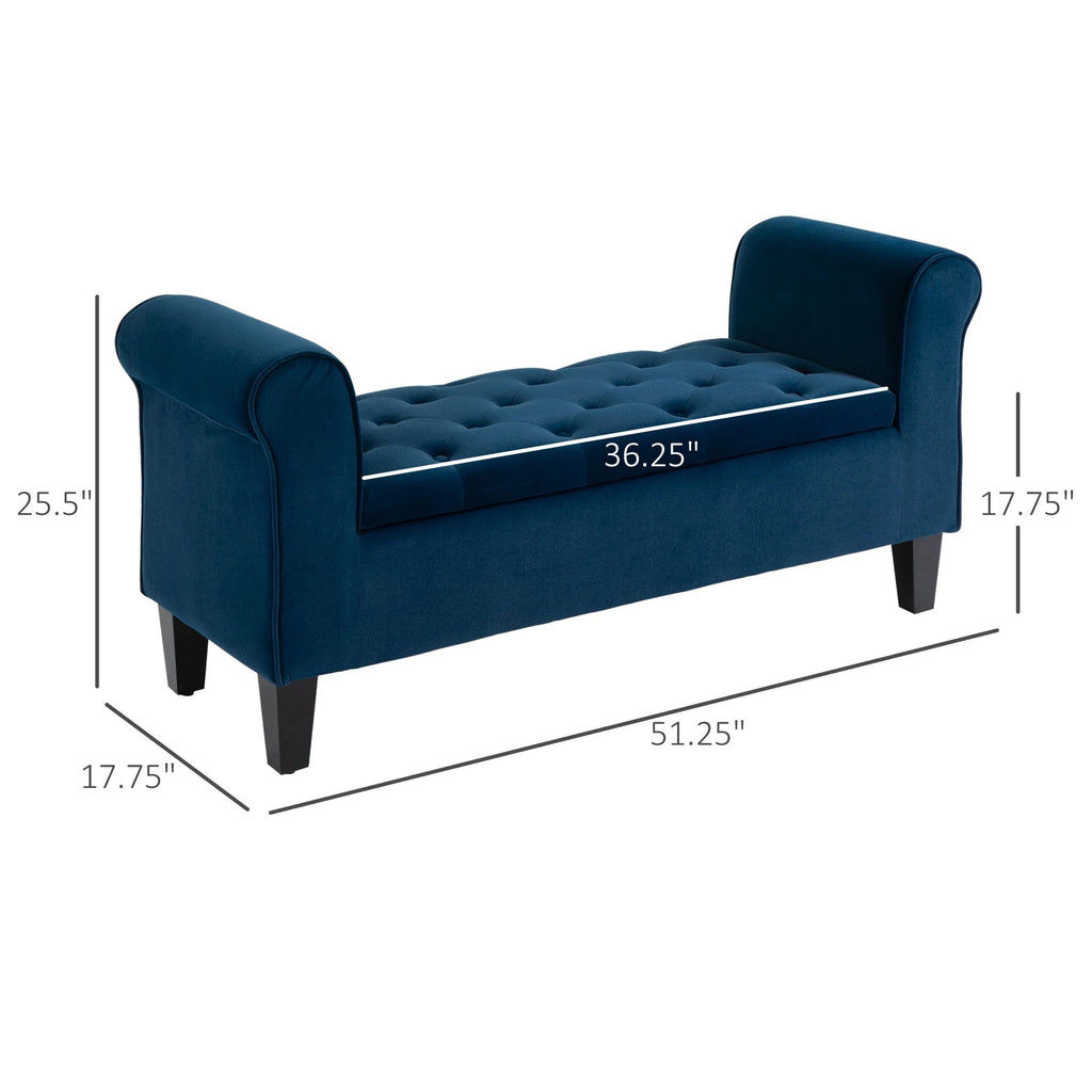 Button-Tufted Storage Ottoman Bench, Upholstered Bed Bench with Rolled Armrests for Bedroom, Living Room and Hallway