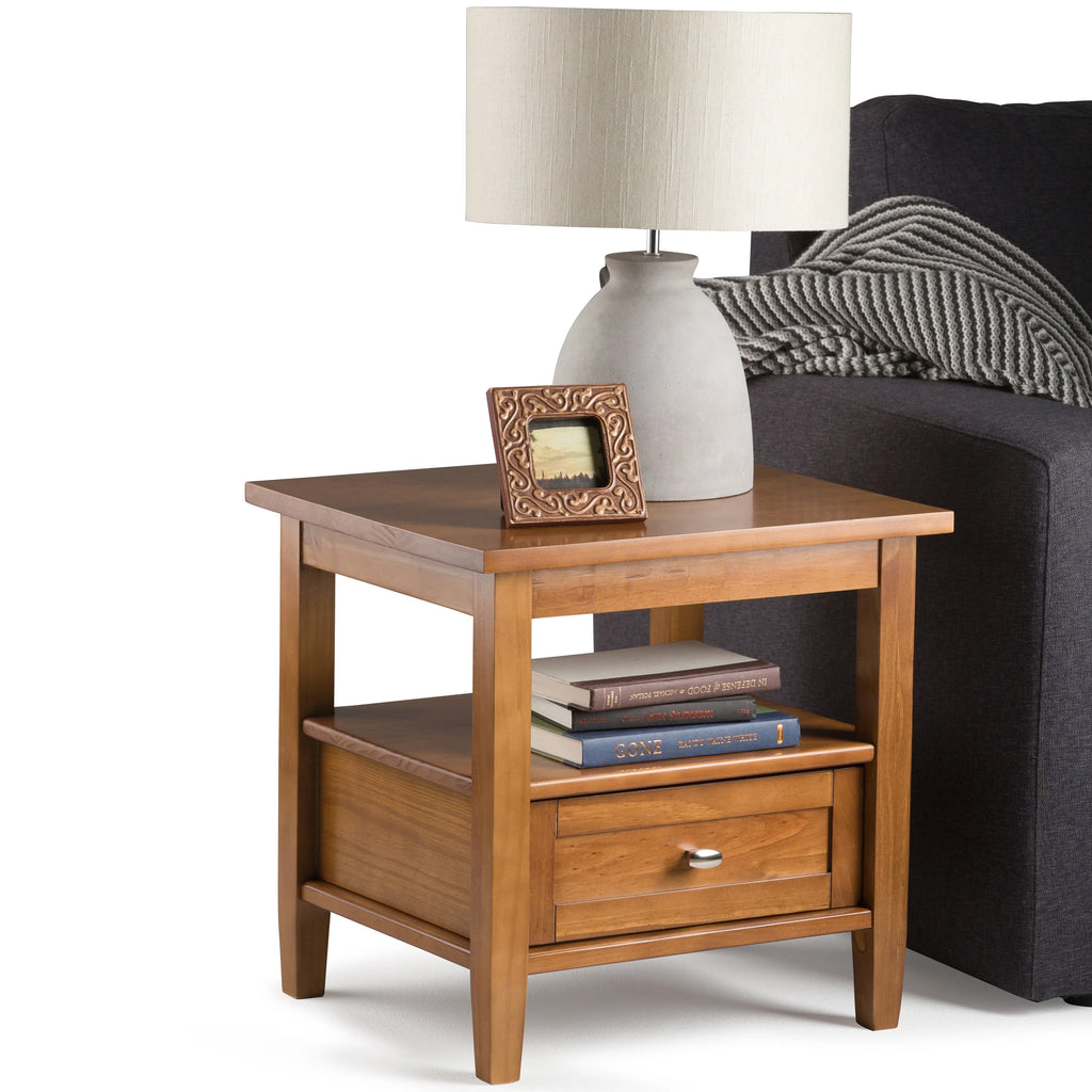 20 Inch Wide Solid Wood Rectangle End Table, Transitional Side Table